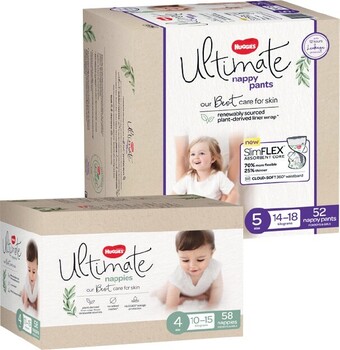 Woolworths Huggies Ultimate Nappies Pk 52-72 or Nappy Pants Pk 46-56 offer