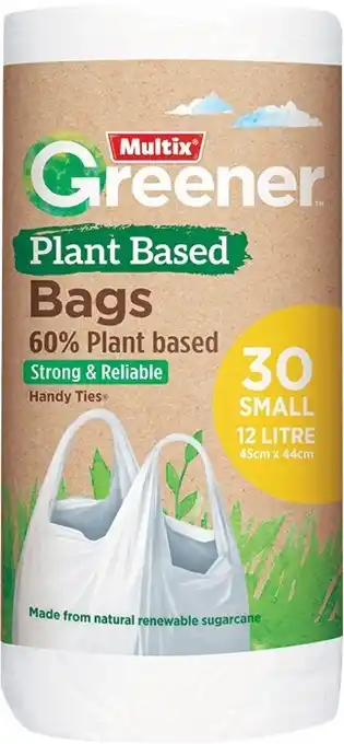 Woolworths Multix Greener 60% Plant Based Kitchen Tidy Garbage Bags Pk 20-30 offer