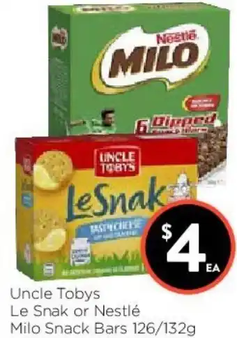 Foodworks Uncle Tobys Le Snak or Nestle Milo Snack Bars offer