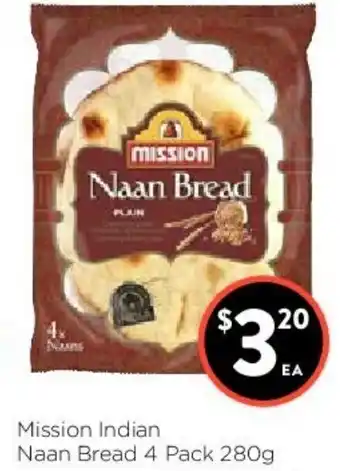 Foodworks Mission Indian Naan Bread 4 Pack 280g offer