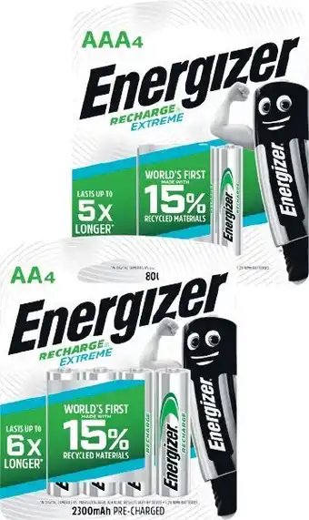 Woolworths Energizer AA or AAA Rechargeable Batteries Pk 4 offer
