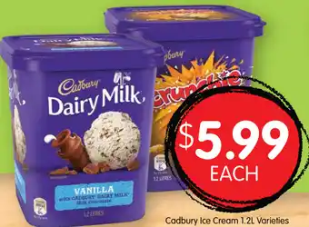 Spudshed Cadbury Ice Cream 1.2L Varities offer