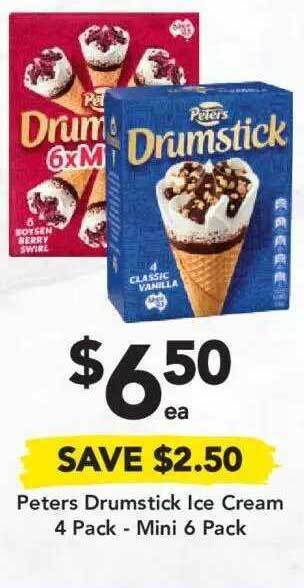 Drakes Peters Drumstick Ice Cream 4 Pack - Mini 6 Pack offer