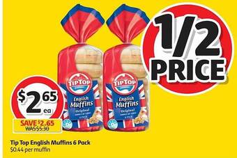 Coles Tip Top English Muffins 6 Pack offer