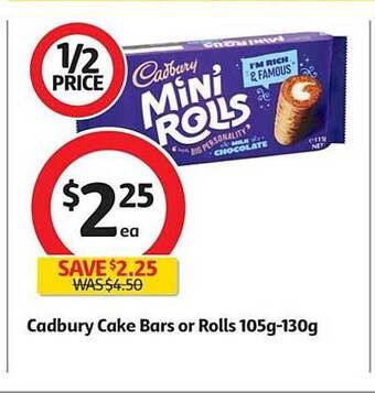 Coles Cadbury Cake Bars Or Rolls 105g-130g offer