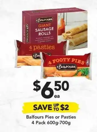 Drakes Balfours Pies Or Pasties 4 Pack 600g-700g offer