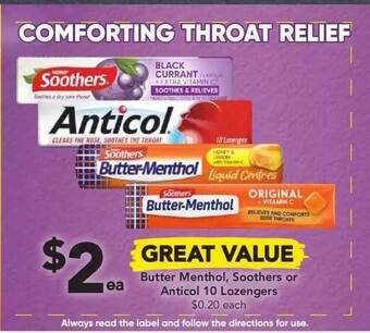 Drakes Butter Menthol, Soothers Or Anticol 10 Lozengers offer