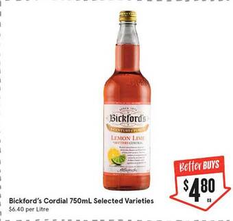 IGA Bickford's Cordial 750mL offer