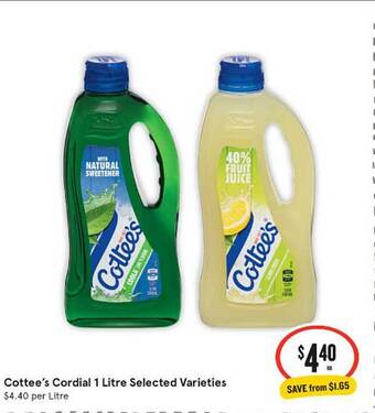 IGA Cottee's Cordial 1 Litre offer