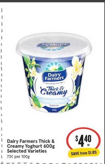 IGA Dairy Farmers Thick & Creamy Yoghurt 600g offer