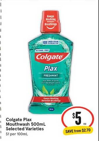 IGA Colgate Plax Mouthwash 500mL offer