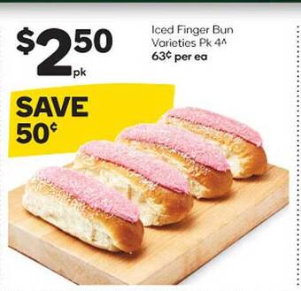 Woolworths Iced Finger Bun Varieties Pk 4 offer