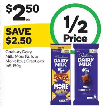 Woolworths Cadbury Dairy Milk, More Nuts Or Marvellous Creations 165-190g offer