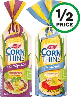 Woolworths Real Foods Corn Thins 125-150g offer