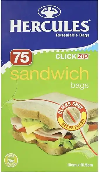 Woolworths Hercules Sandwich Bag Click Zip Pk 75 offer