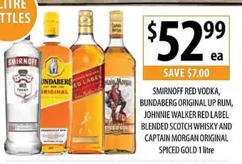 Supabarn Smirnoff Red Vodka, Bundaberg Original Up Tum, Johnnie Walker Red Label Blended Scotch Whisky And Captain Morgan Original Spi offer