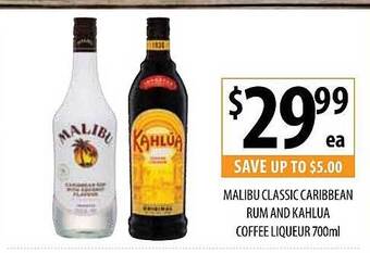 Supabarn Malibu Classic Caribbean Rum And Kahlua Coffee Liqueur offer