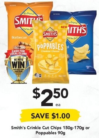 Drakes Smith's Crinkle Cut Chips 150g-170g or Poppables 90g offer