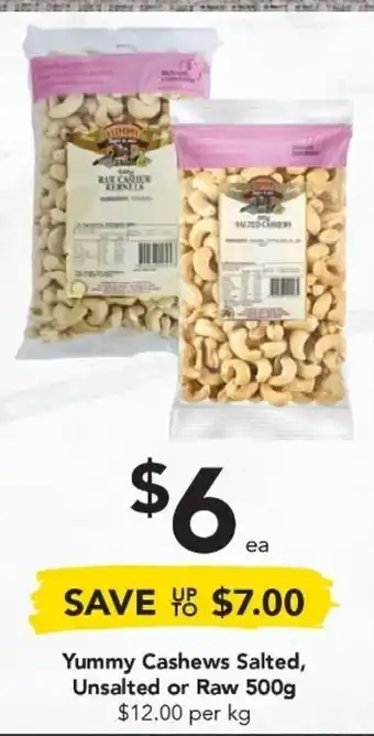 Drakes Yummy Cashews Salted, Unsalted or Raw 500g offer
