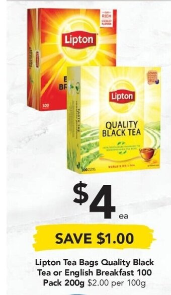 Drakes Lipton Tea Bags Quality Black Tea or English Breakfast 100 Pack 200g offer