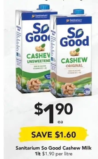 Drakes Sanitarium So Good Cashew Milk 1lt offer
