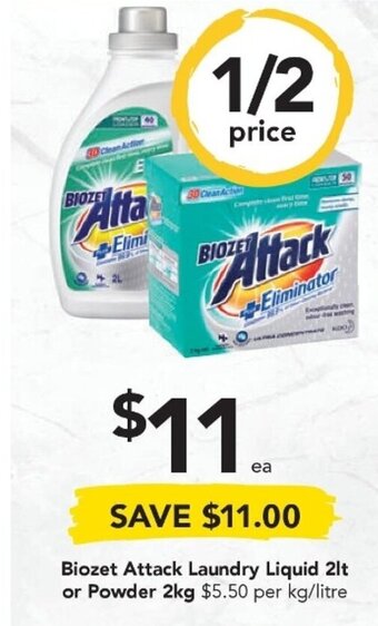 Drakes Biozet Attack Laundry Liquid 2lt or Powder 2kg offer