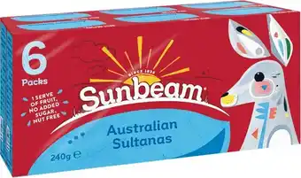 Woolworths Sunbeam Sultanas 25-40g Pk 6 u2013 Excluding Yoghurt Coated offer