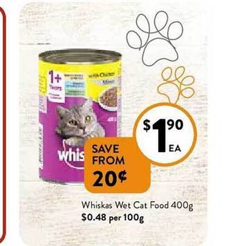 Foodworks Whiskas Wet Cat Food 400g offer