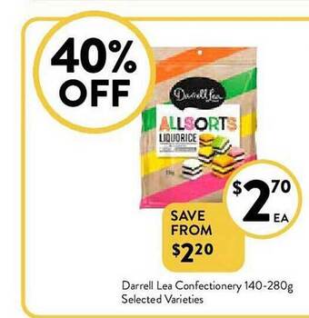 Foodworks Darrell Lea Confectionery 140-280g offer