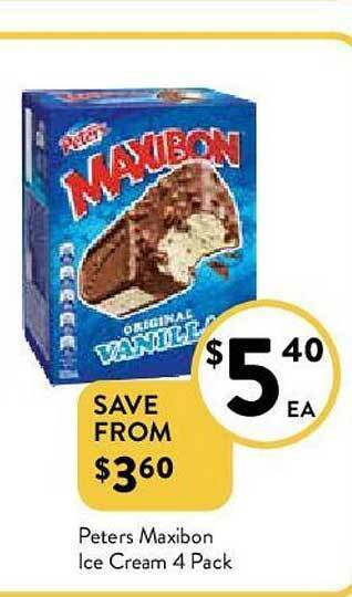Foodworks Peters Maxibon Ice Cream 4 Pack offer