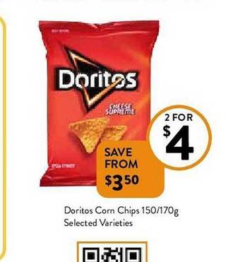 Foodworks Doritos Corn Chips 150-170g offer