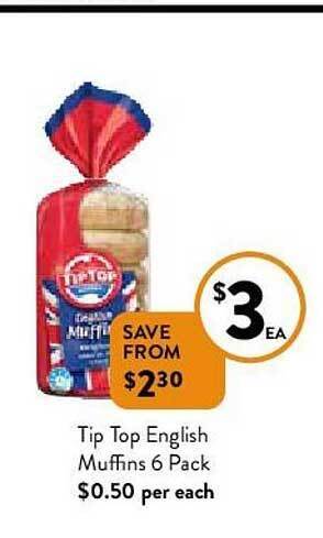 Foodworks Tip Top English Muffins 6 Pack offer