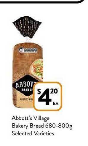 Foodworks Abbott's Village Bakery Bread 680-800g offer