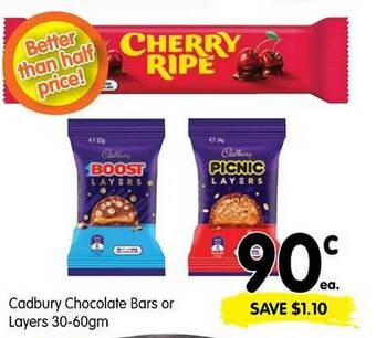 Spar Cadbury Chocolate Bars Or Layers 30-60gm offer