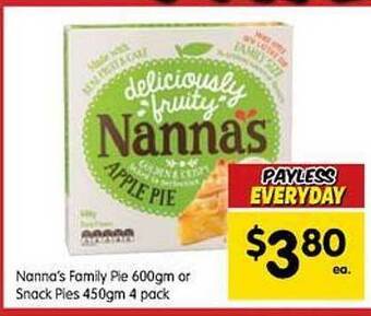 Spar Nanna's Family Pie 600gm Or Snack Pies 450gm 4 Pack offer