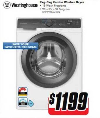 The Good Guys Westinghouse 9kg-5kg Combo Washer Dryer offer