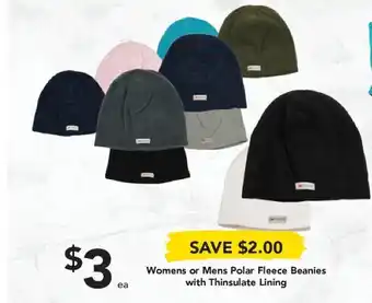Drakes Womens or Mens Polar Fleece Beanies with Thinsulate Lining offer