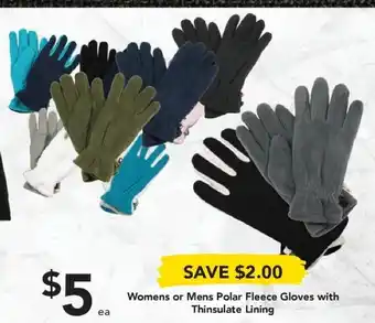Womens or Mens Fleece Gloves with Thinsulate Lining