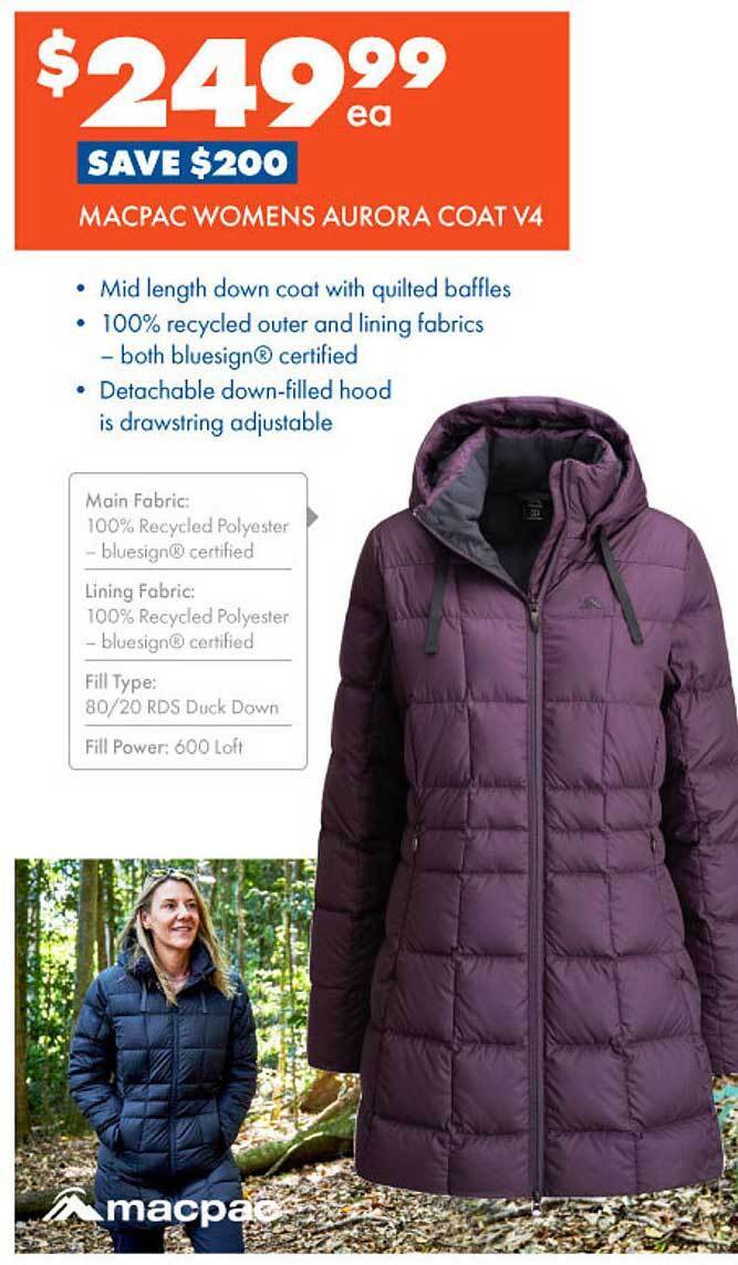 Macpac Womens Aurora Coat V4 offer at BCF