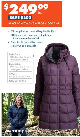 BCF Macpac Womens Aurora Coat V4 offer