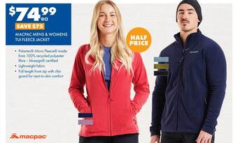BCF Macpac Mens & Womens Tui Fleece Jacket offer
