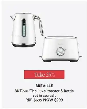 David Jones Breville Bkt735 'the Luxe' Toaster & Kettle Set In Sea Salt offer