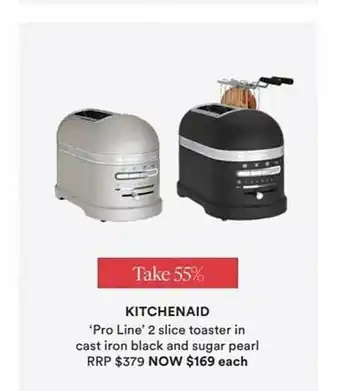 David Jones Kitchenaid 'pro Line' 2 Slice Toaster In Cast Iron Black And Sugar Pearl offer