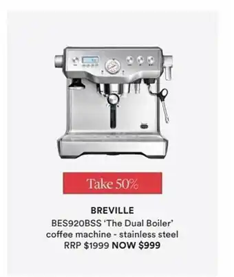 Breville Bes920bss 'the Dual Boiler' Coffee Machine - Stainless Steel