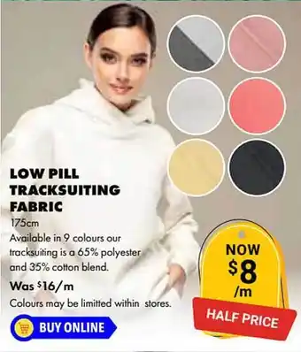 Lincraft Low Pill Tracksuiting Fabric offer