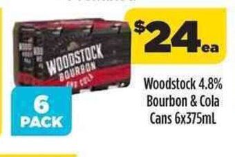 Liquorland Woodstock 4.8% Bourbon & Cola Cans 6x375mL offer