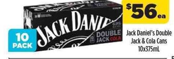 Liquorland Jack Daniel's Double Jack & Cola Cans 10x375mL offer