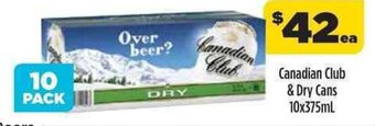 Liquorland Canadian Club & Dry Cans 10x375mL offer
