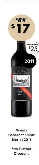 Vintage Cellars Wynns Cabernet Shiraz Merlot 2011 offer