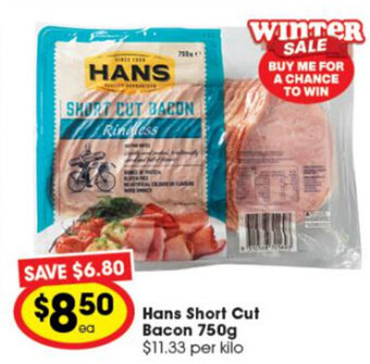 Ritchies Hans Short Cut Bacon 750g offer